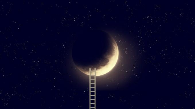 Öine taevas koos kuuga ja astmeline redel. NASA sisustatud selle pildi elemendid